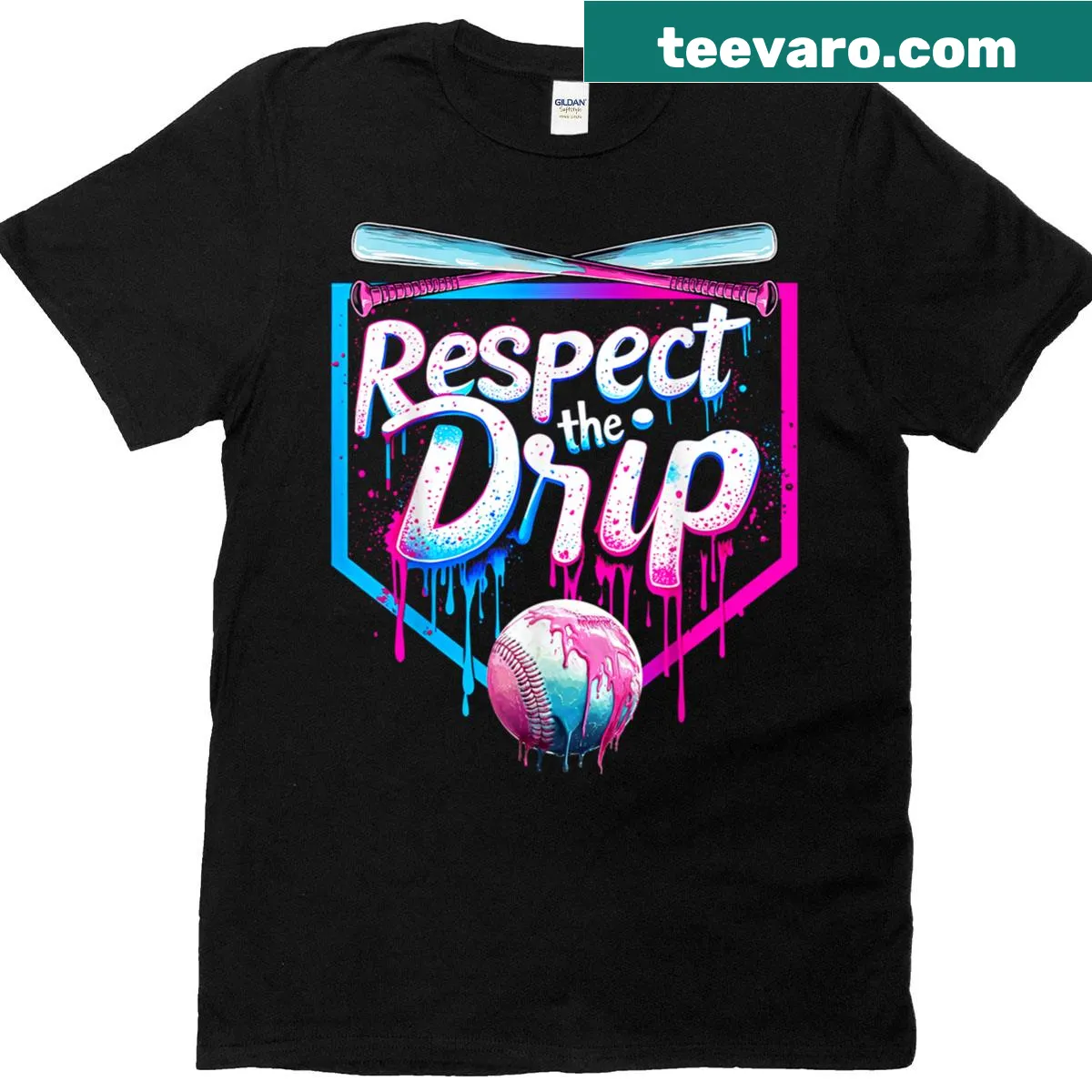 Playful baseball-themed T-shirt with ice cream drip graphic for kids. — on a men's t-shirt
