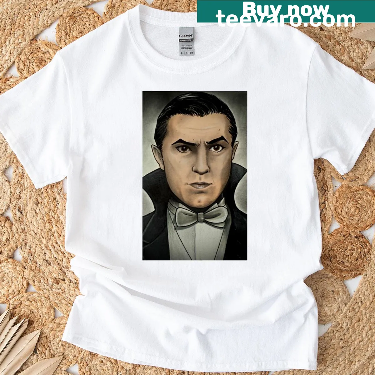 Vintage-inspired T-shirt featuring a silhouette of Bela Lugosi — on a men's t-shirt