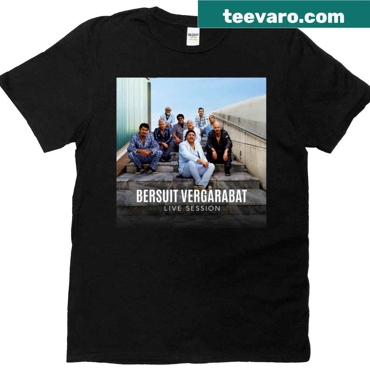 T-shirt displaying Live Session album title by Bersuit Vergarabat — on a men's t-shirt