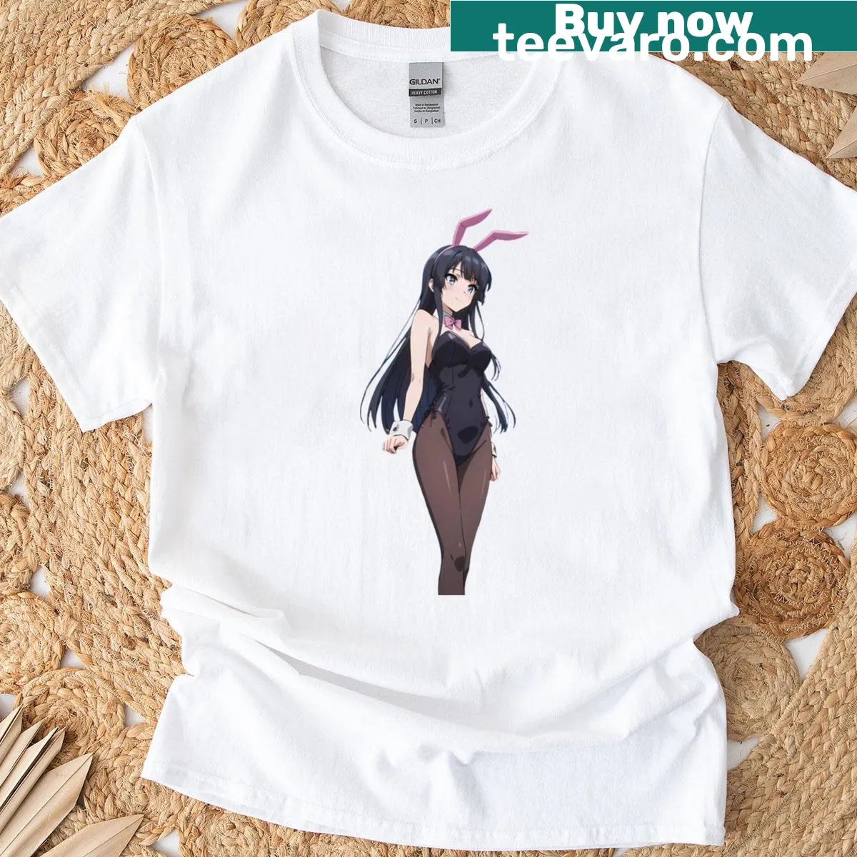 Whimsical illustration of a bunny girl on a T-shirt — on a men's t-shirt