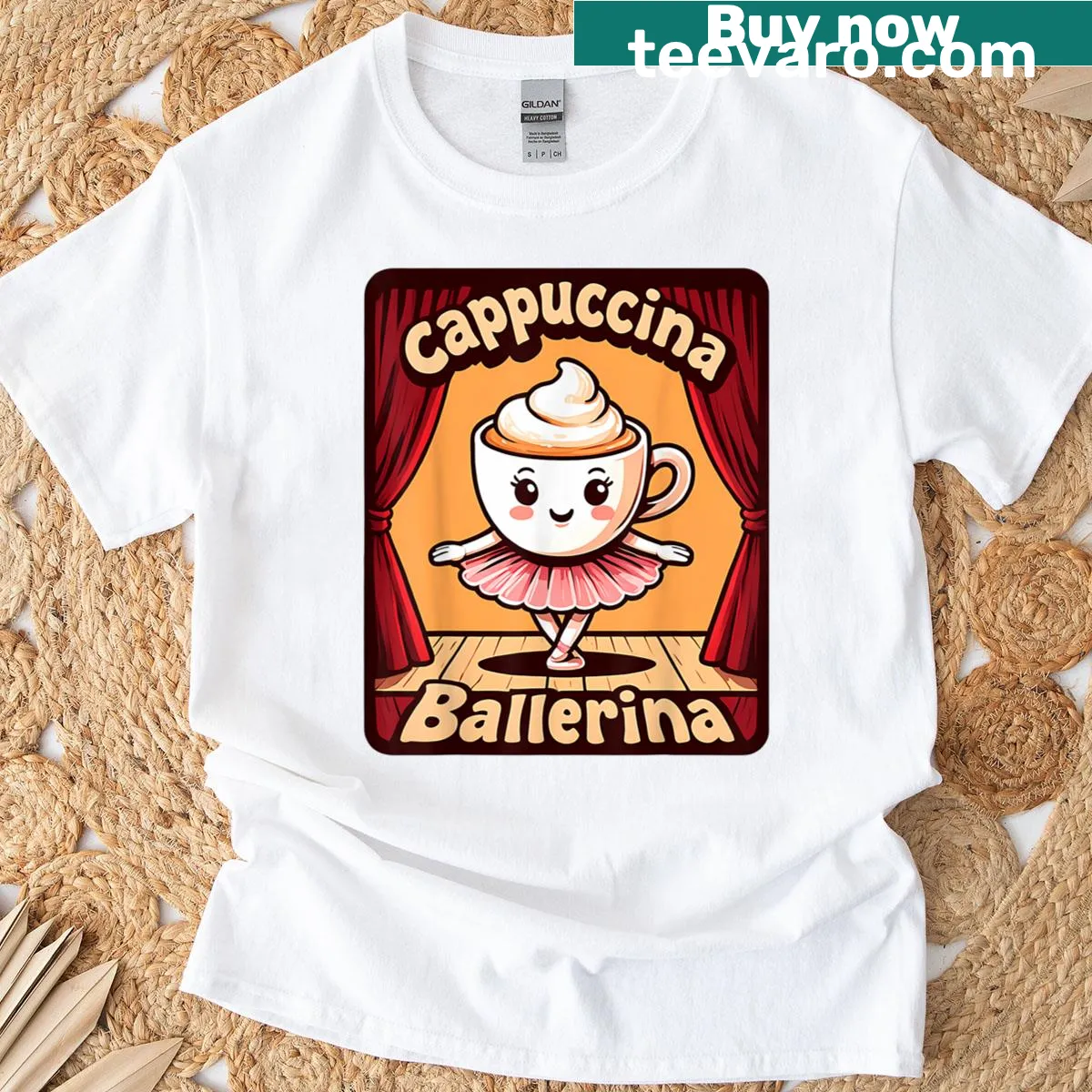 Funny cappuccino ballerina design on a coffee lover's T-shirt — on a men's t-shirt
