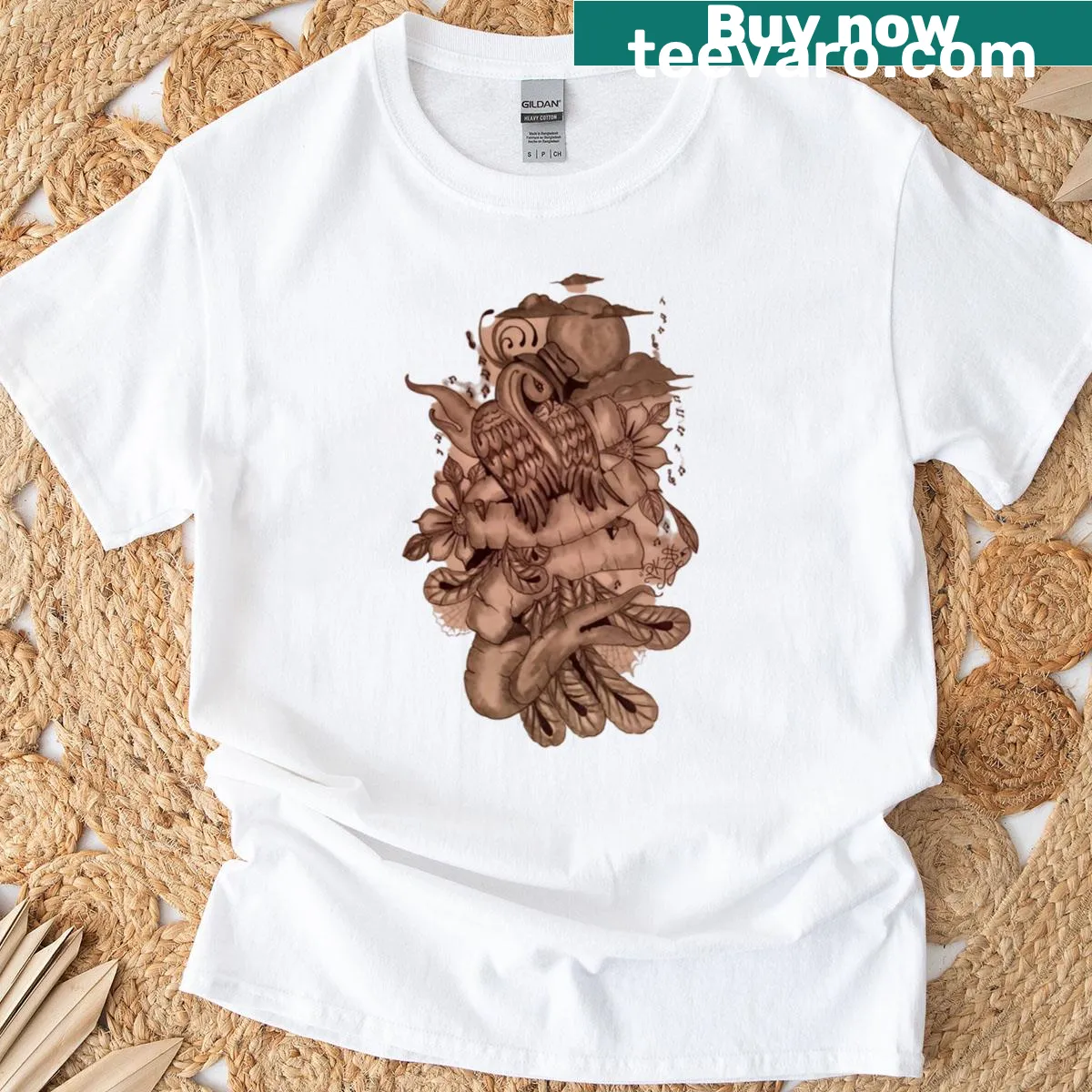 Pencil drawing design inspired by Chicano art. — on a men's t-shirt