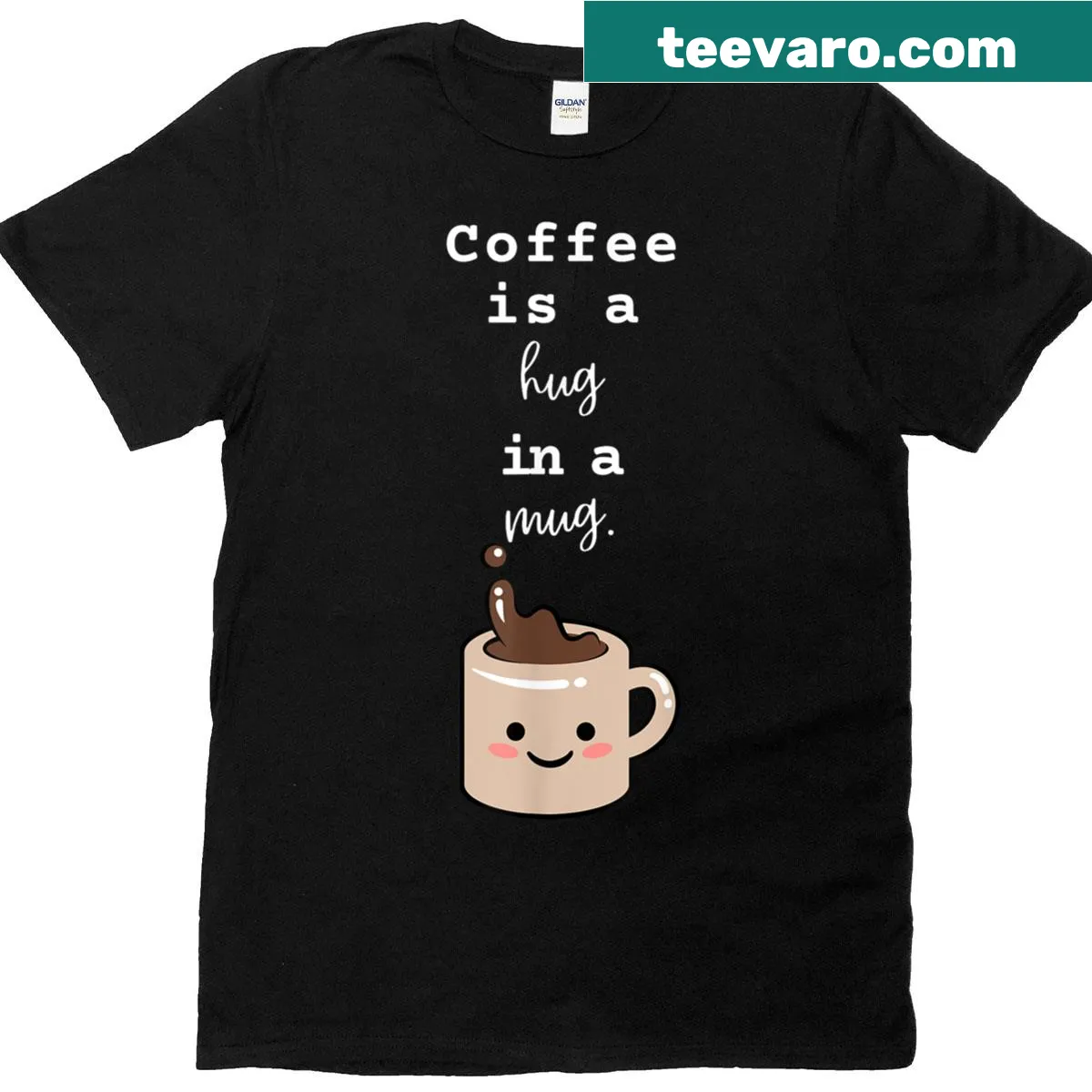Kawaii T-shirt with a cute mug graphic and smiley face — on a men's t-shirt
