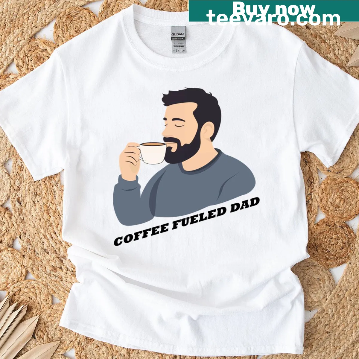 T-shirt featuring the text Coffee Fueled Dad Jokes — on a men's t-shirt