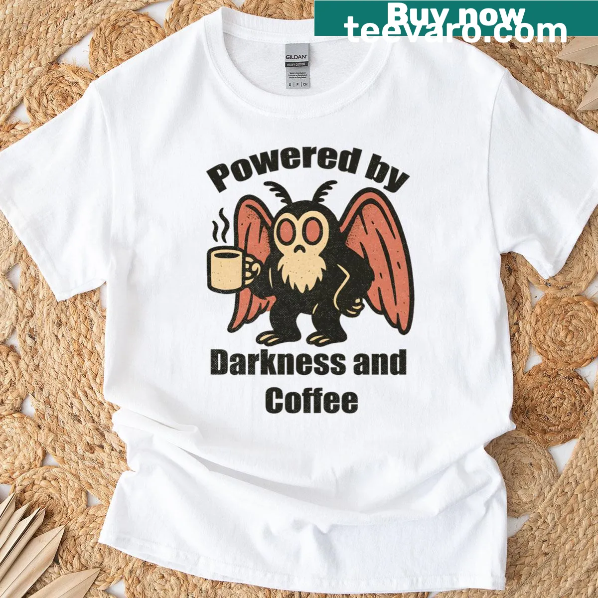 Funny T-shirt for coffee lovers with typography about coffee and darkness — on a men's t-shirt