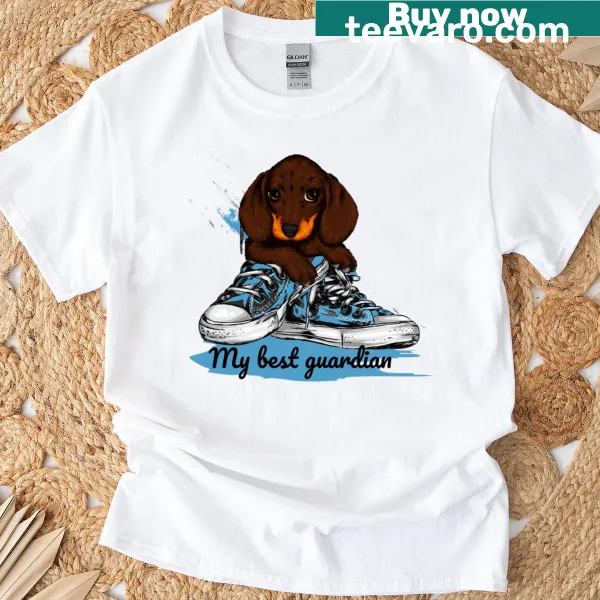 Cute T-shirt featuring an illustration of a dachshund dog