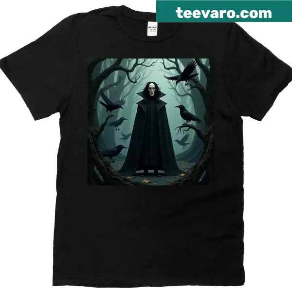 Illustration of a dark sentinel in a foggy forest on a t-shirt