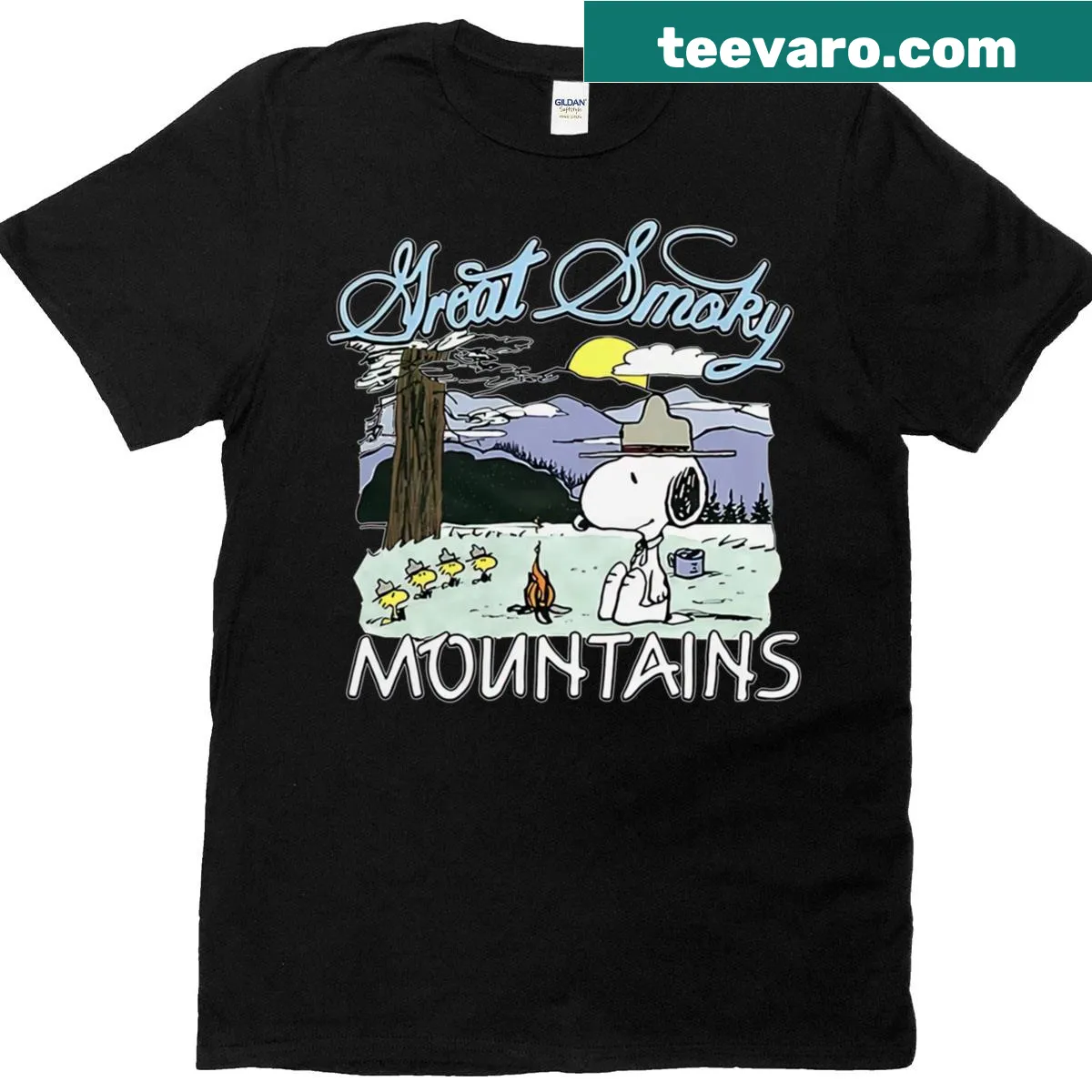 Graphic T-shirt featuring a dog in the Great Smoky Mountains — on a men's t-shirt