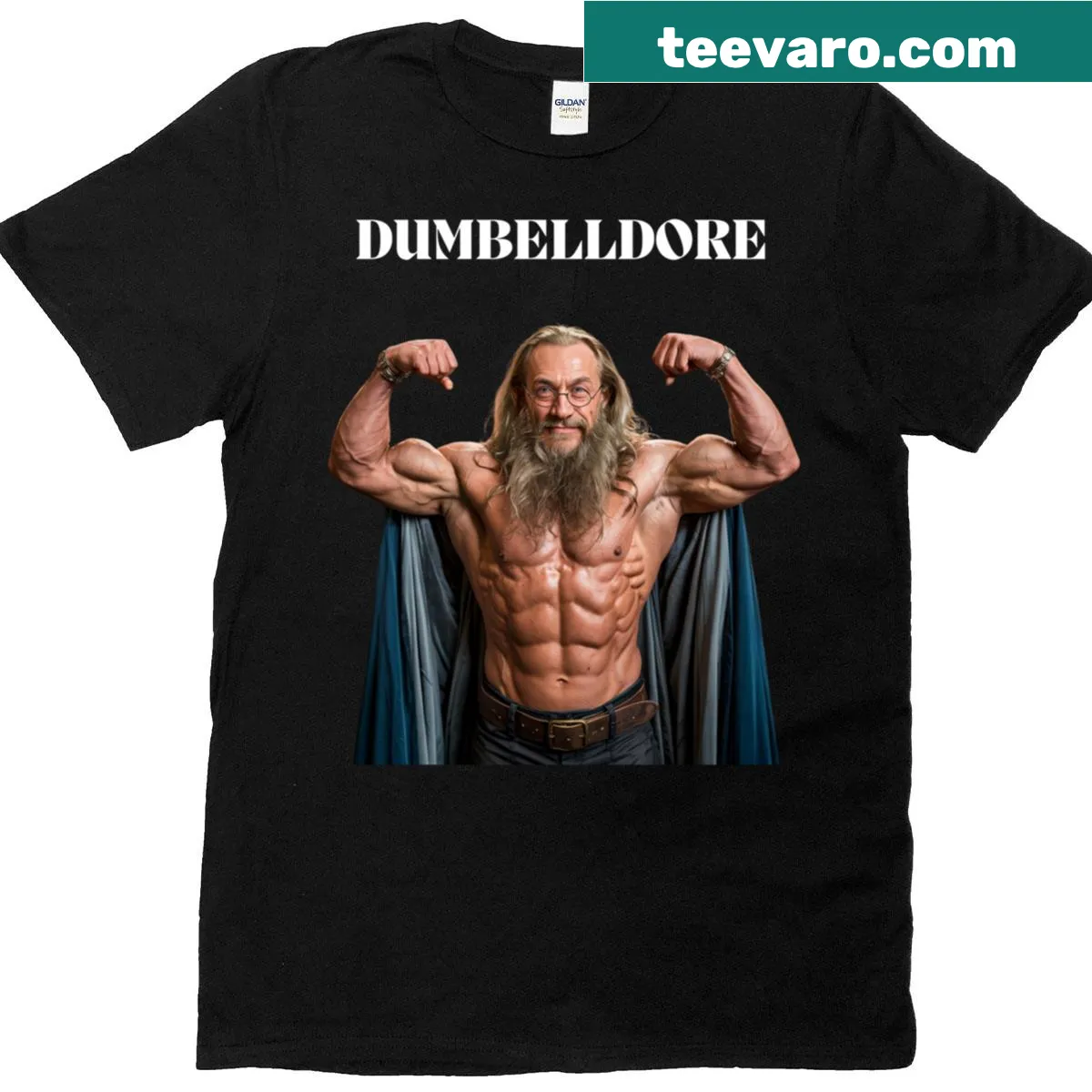 Gym-themed parody T-shirt featuring a pun on a famous wizard character. — on a men's t-shirt