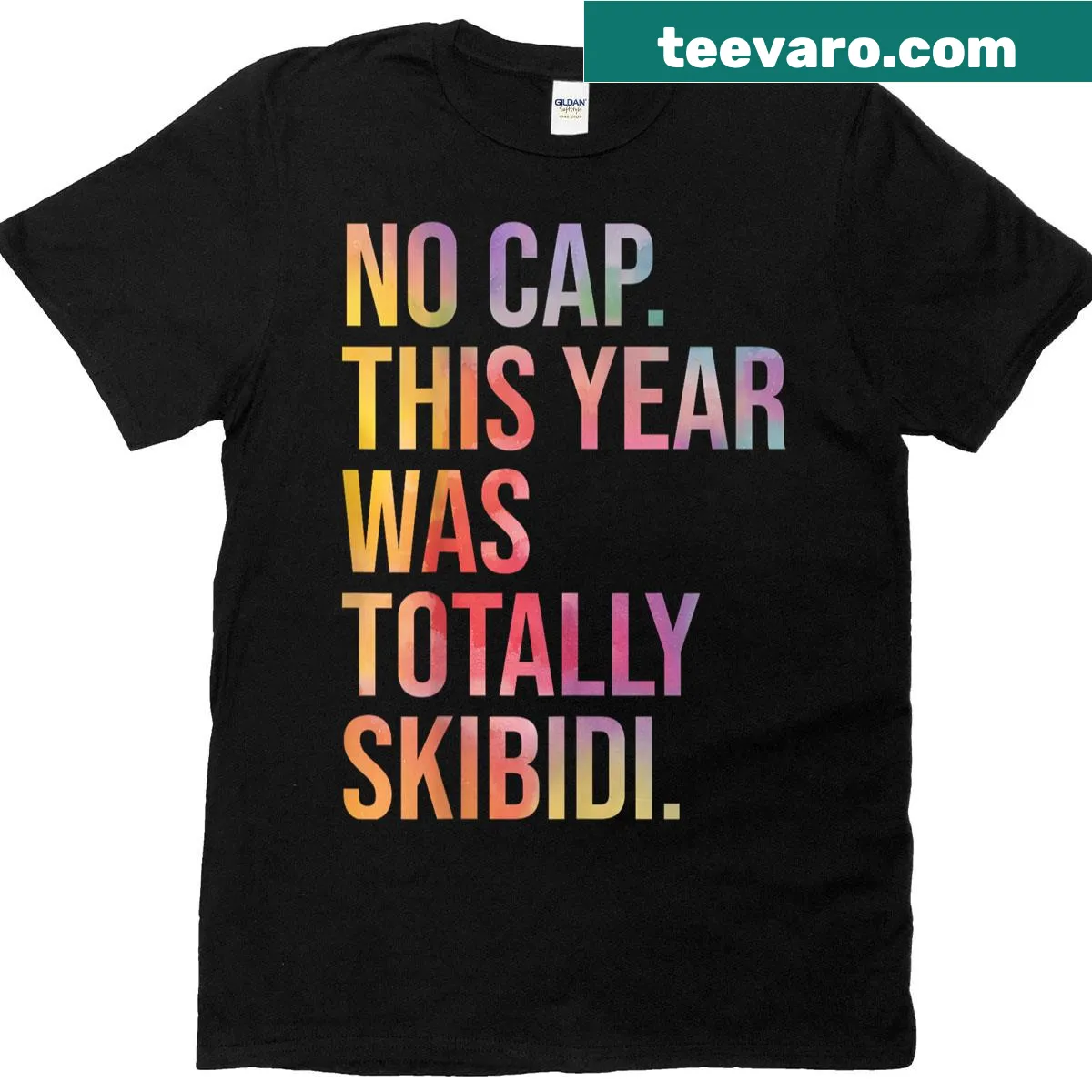 Playful teacher T-shirt with the phrase 'No Cap This Year Was Totally Skibidi' — on a men's t-shirt