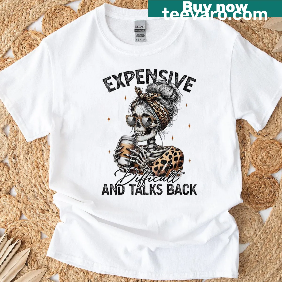 Skeleton graphic T-shirt with humorous text for Mother's Day — on a men's t-shirt