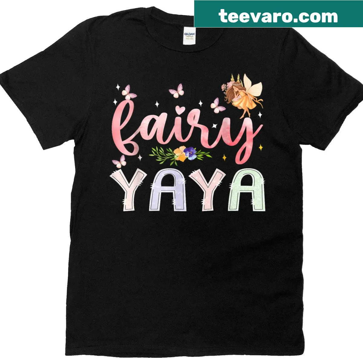 Magical floral t-shirt for a birthday girl featuring a fairy illustration — on a men's t-shirt