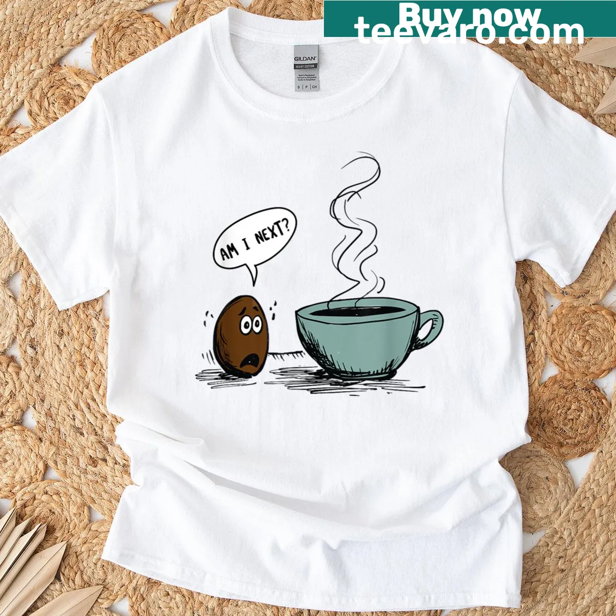 Funny coffee-themed t-shirt with humorous text for coffee lovers — on a men's t-shirt