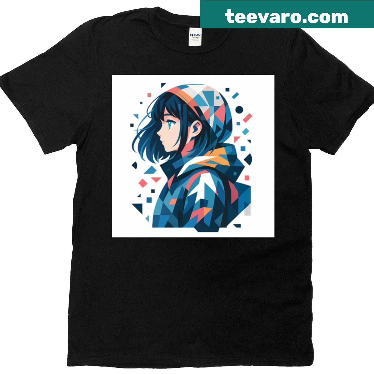 Kawaii girl T-shirt with geometric anime design — on a men's t-shirt