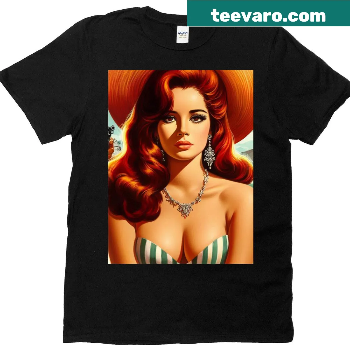 Oversized T-shirt featuring a playful ginger pin-up design — on a men's t-shirt