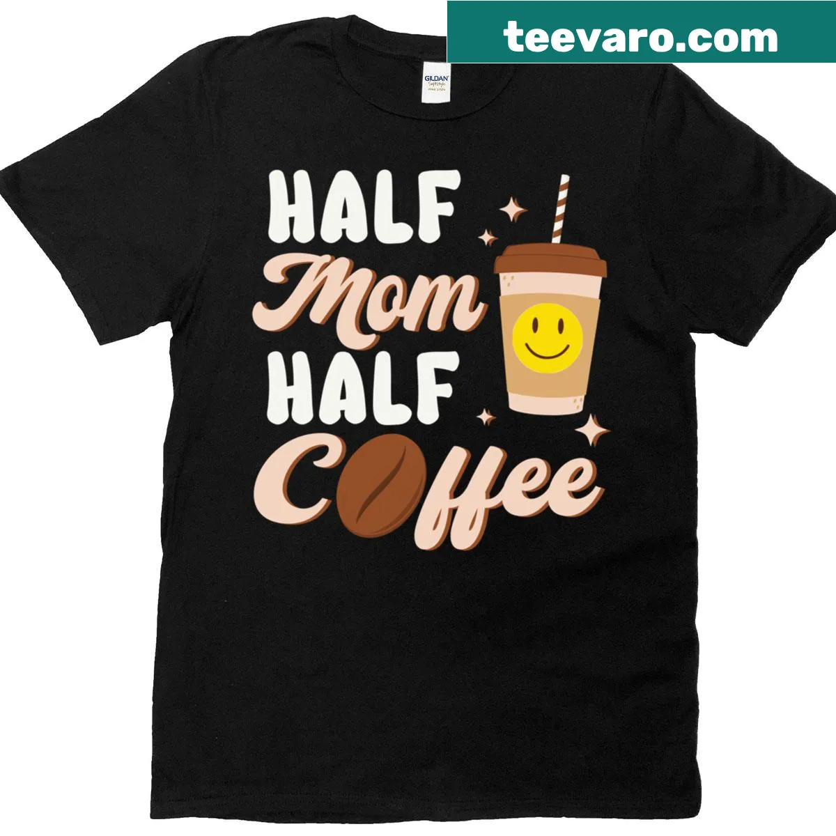 Playful t-shirt celebrating moms and coffee — on a men's t-shirt