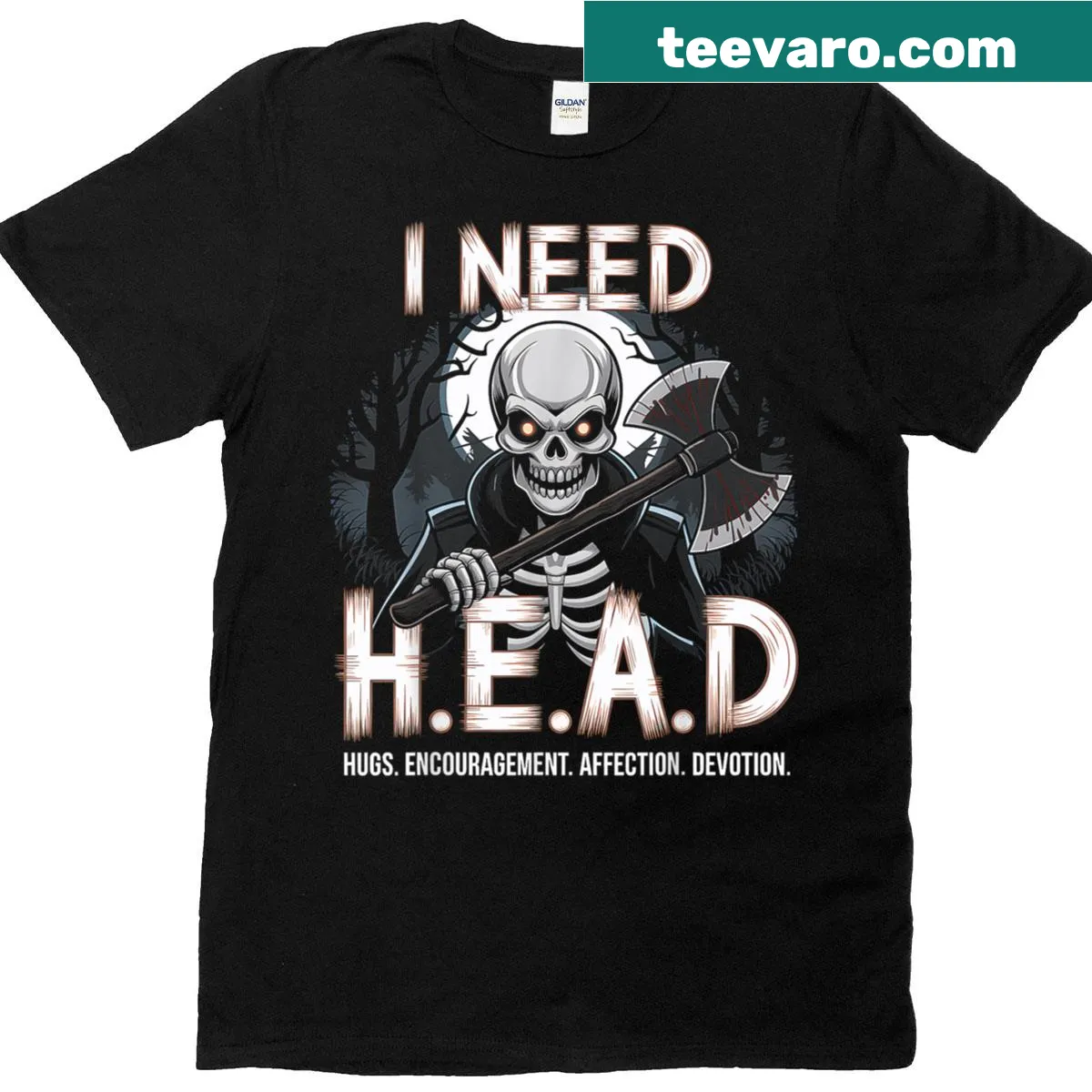 Halloween-themed T-shirt featuring a skeleton and scythe illustration — on a men's t-shirt