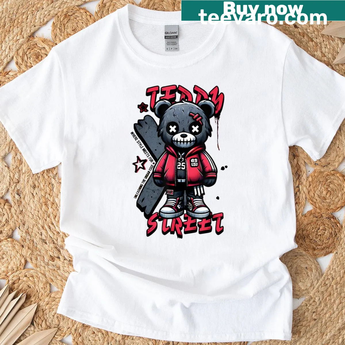 Cute cartoon voodoo teddy bear T-shirt for Halloween — on a men's t-shirt