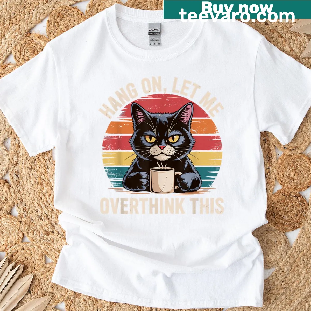 Black cat t-shirt with humorous coffee lover quote — on a men's t-shirt