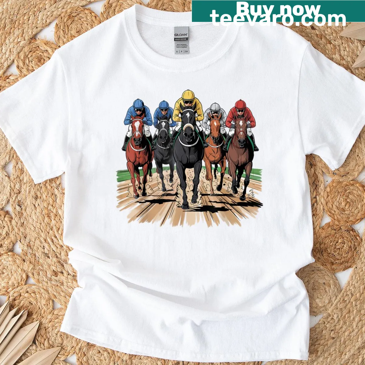 T-shirt featuring a horse racing design, ideal for fans and riders — on a men's t-shirt
