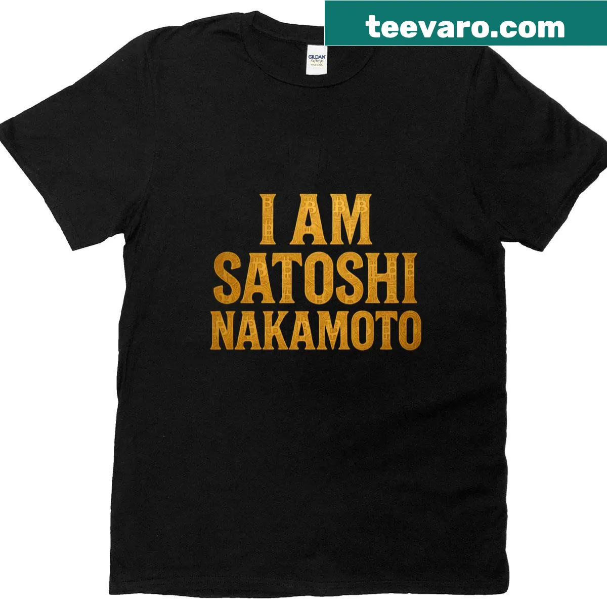 Bold typography T-shirt with the phrase 'I Am Satoshi Nakamoto' — on a men's t-shirt