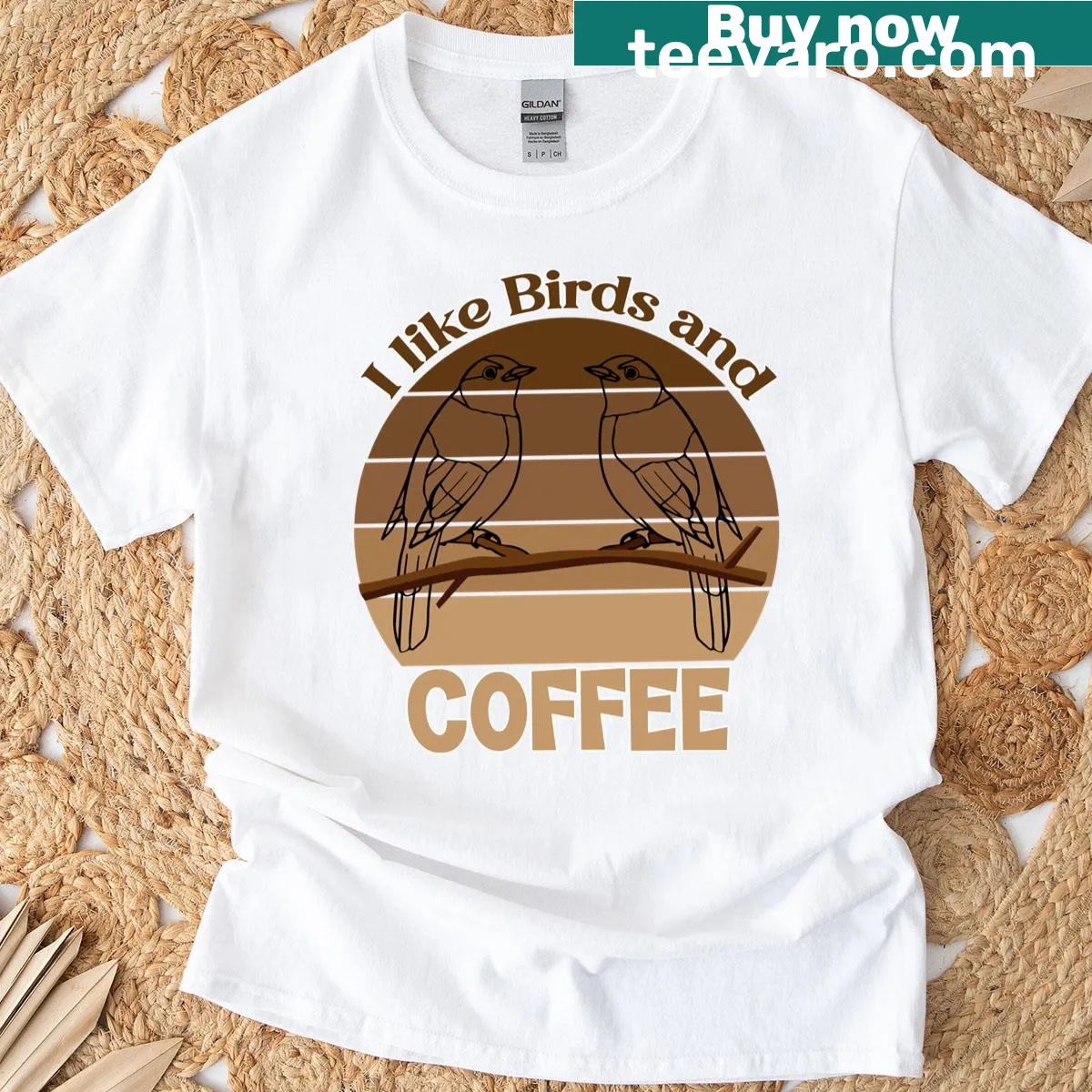 Bird and coffee graphic design on a charming t-shirt — on a men's t-shirt