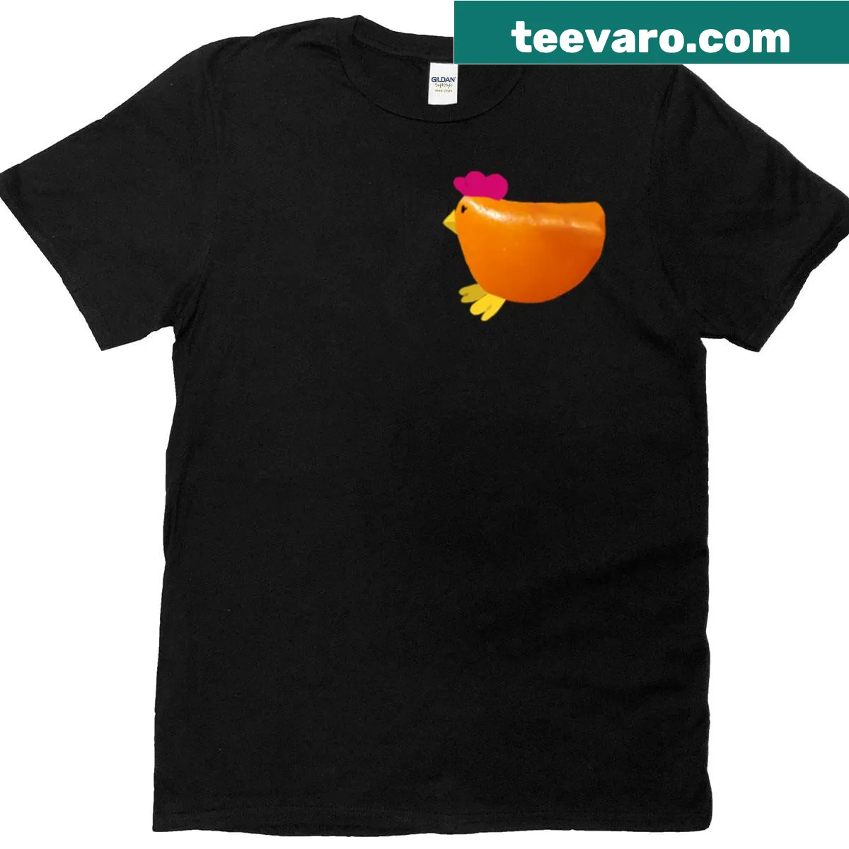 Cartoon t-shirt featuring a jellybean chicken — on a men's t-shirt