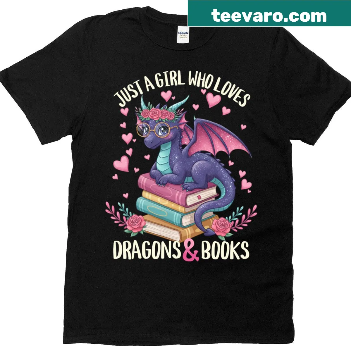 Cute dragon and book illustration on relaxed fit t-shirt — on a men's t-shirt