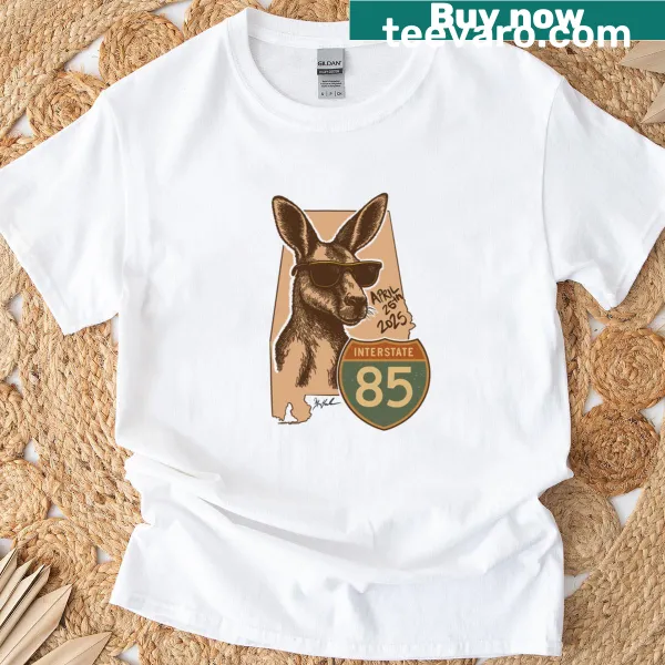 Illustration of a kangaroo on I-85 highway themed t-shirt