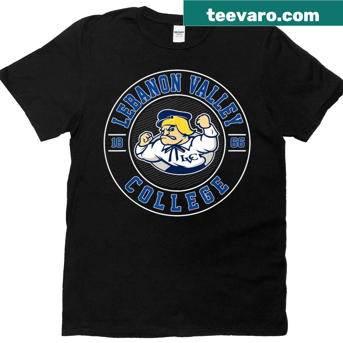 Vintage Lebanon Valley College arch design t-shirt — on a men's t-shirt
