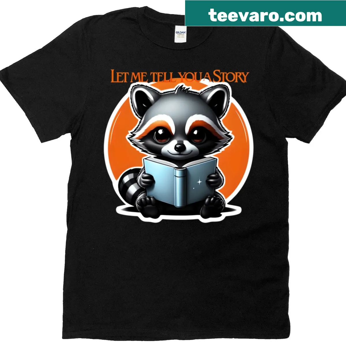 Oversized t-shirt featuring a raccoon and the phrase 'Let Me Tell You A Story.' — on a men's t-shirt