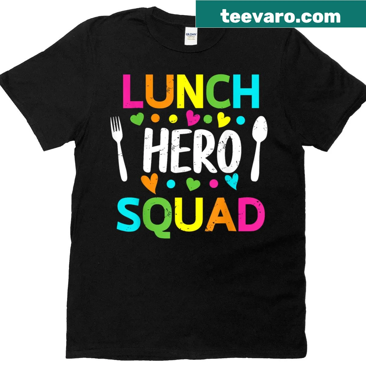 Funny T-shirt for women in cafeteria work with 'Lunch Hero Squad' design — on a men's t-shirt