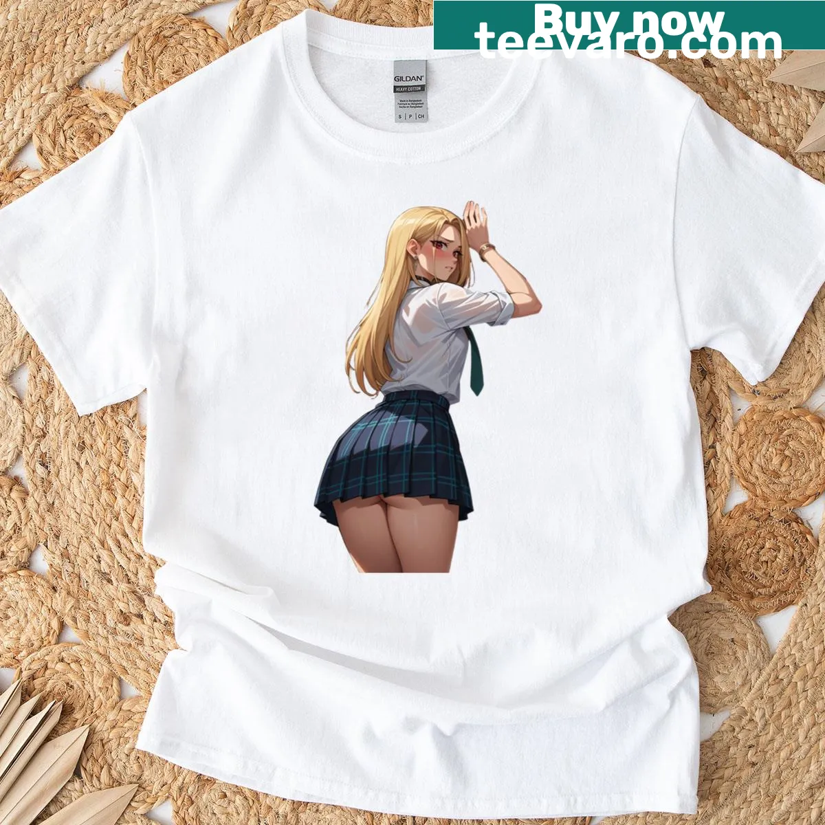 Graphic T-shirt featuring Marin Kitagawa character — on a men's t-shirt