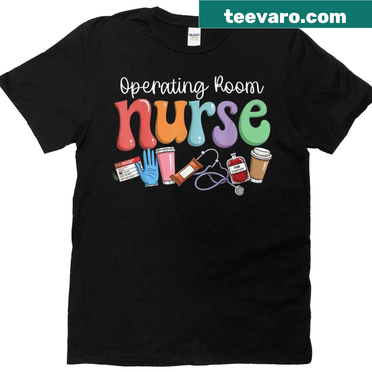 Nurse-themed t-shirt with coffee and stethoscope design — on a men's t-shirt