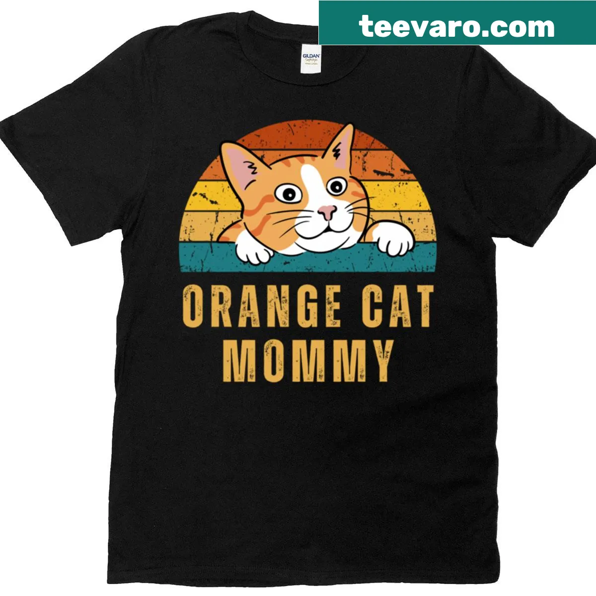 Orange Cat Mommy graphic T-shirt with heartwarming text — on a men's t-shirt