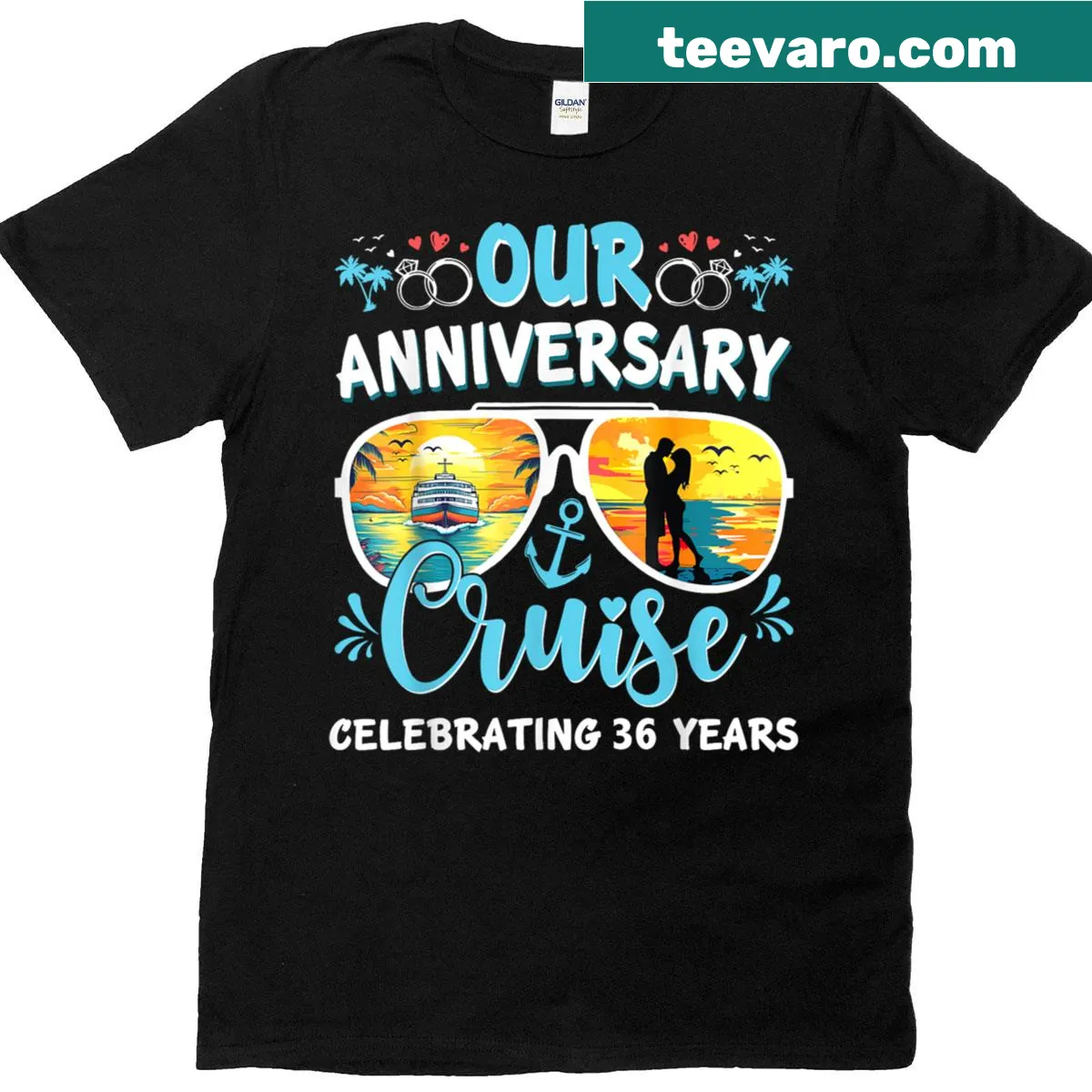 Anniversary cruise celebration graphic T-shirt — on a men's t-shirt