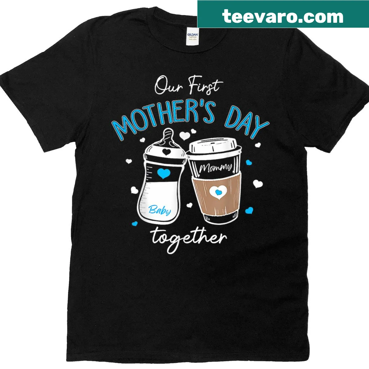 Cute milk bottle and coffee graphic T-shirt for Mother's Day — on a men's t-shirt