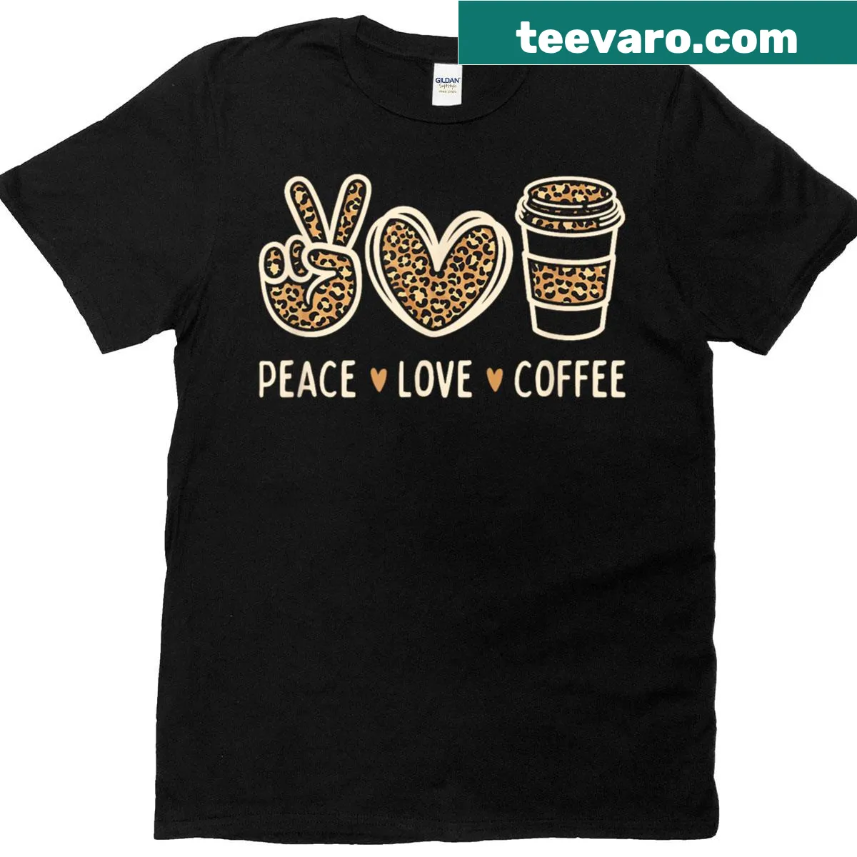 Funny coffee lovers T-shirt with leopard print and humorous text — on a men's t-shirt