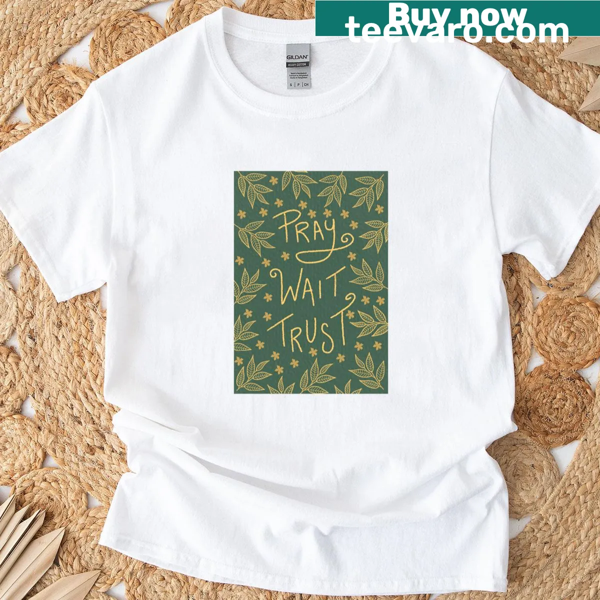 Sentimental t-shirt featuring Pray Want Trust message — on a men's t-shirt
