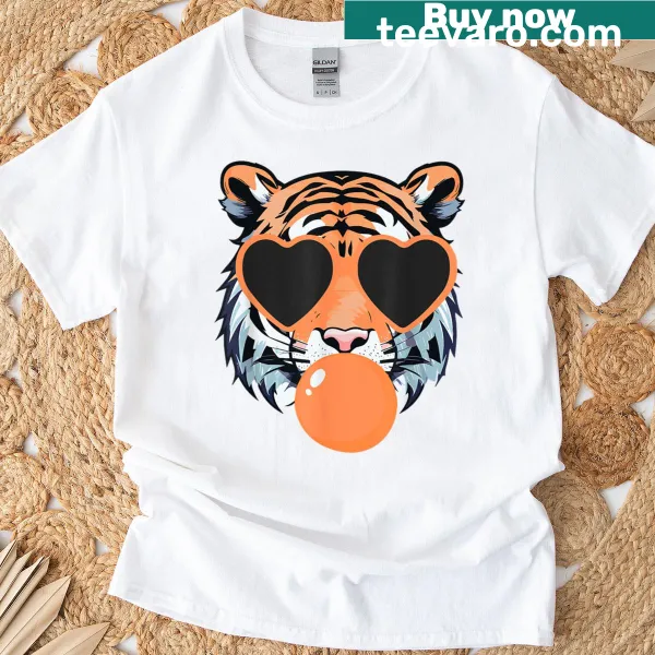Cartoon tiger blowing bubbles on a playful t-shirt