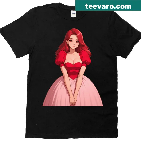 Playful typography design on a T-shirt featuring a red dress theme