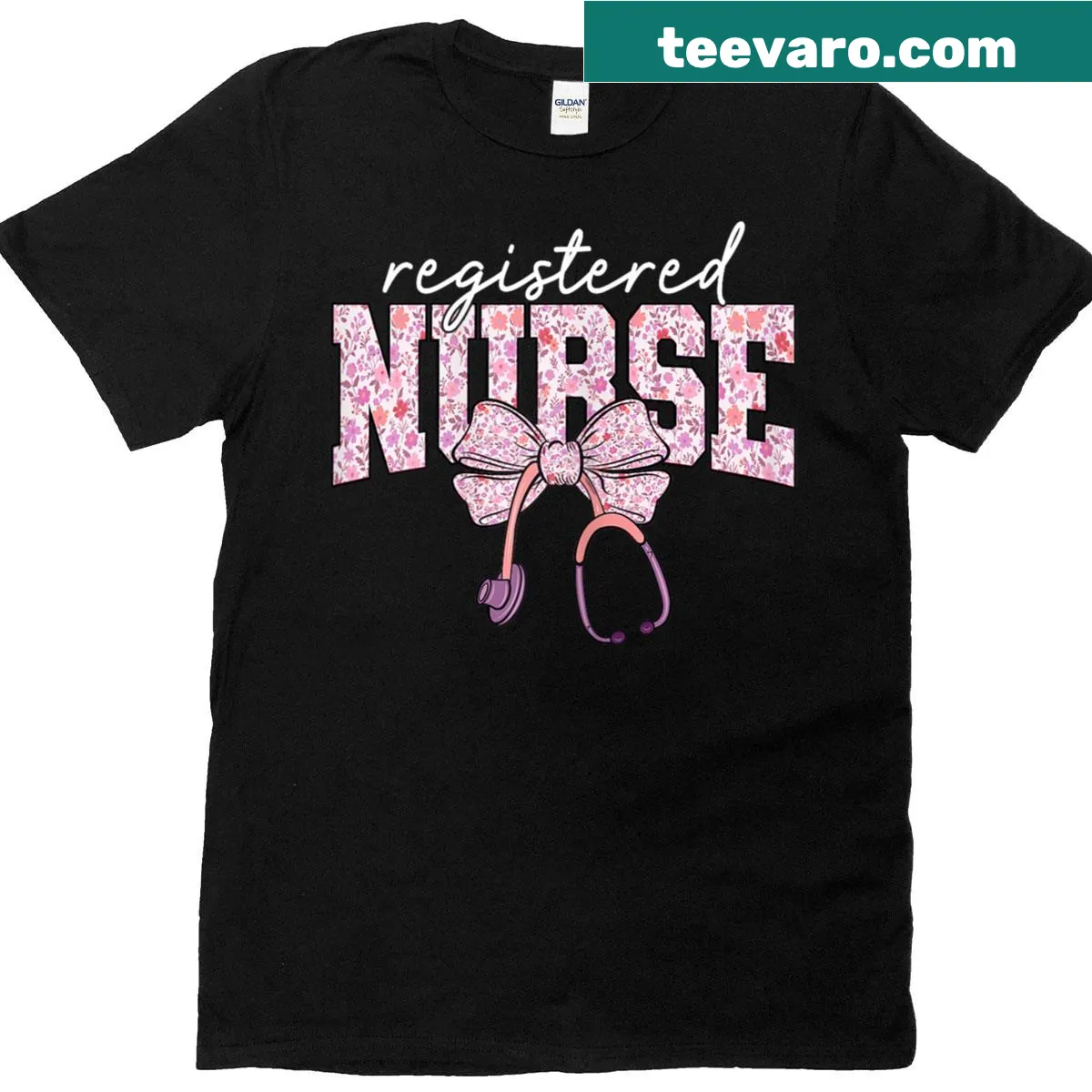 Floral print T-shirt for Registered Nurses featuring nursing theme — on a men's t-shirt