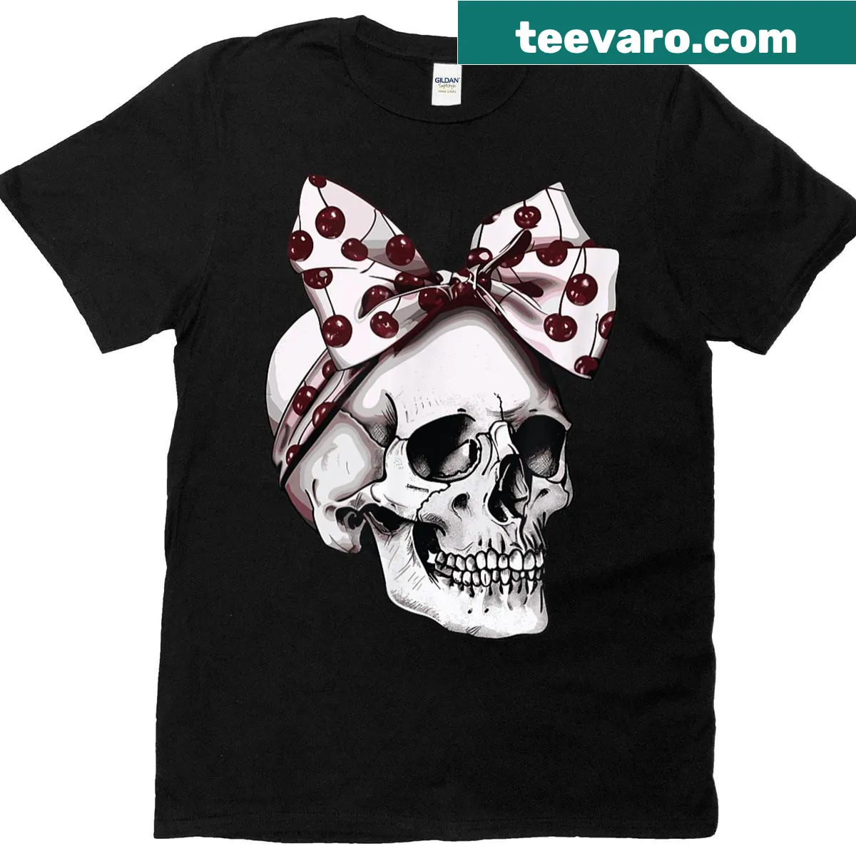 Halloween T-shirt with a skull and coquette bow graphic — on a men's t-shirt
