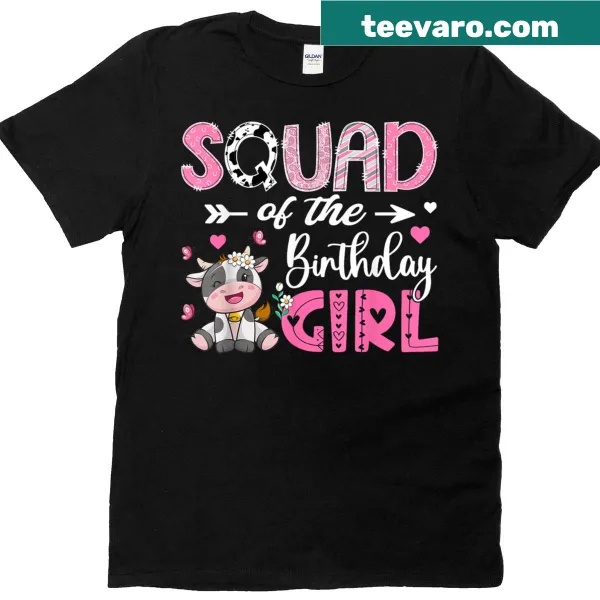 Cute pink birthday t-shirt with cartoon cow for girls