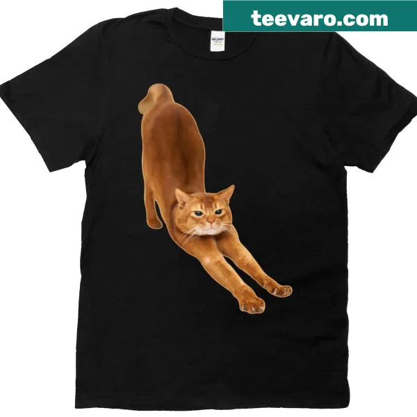 Oversized t-shirt featuring a stretching cat illustration