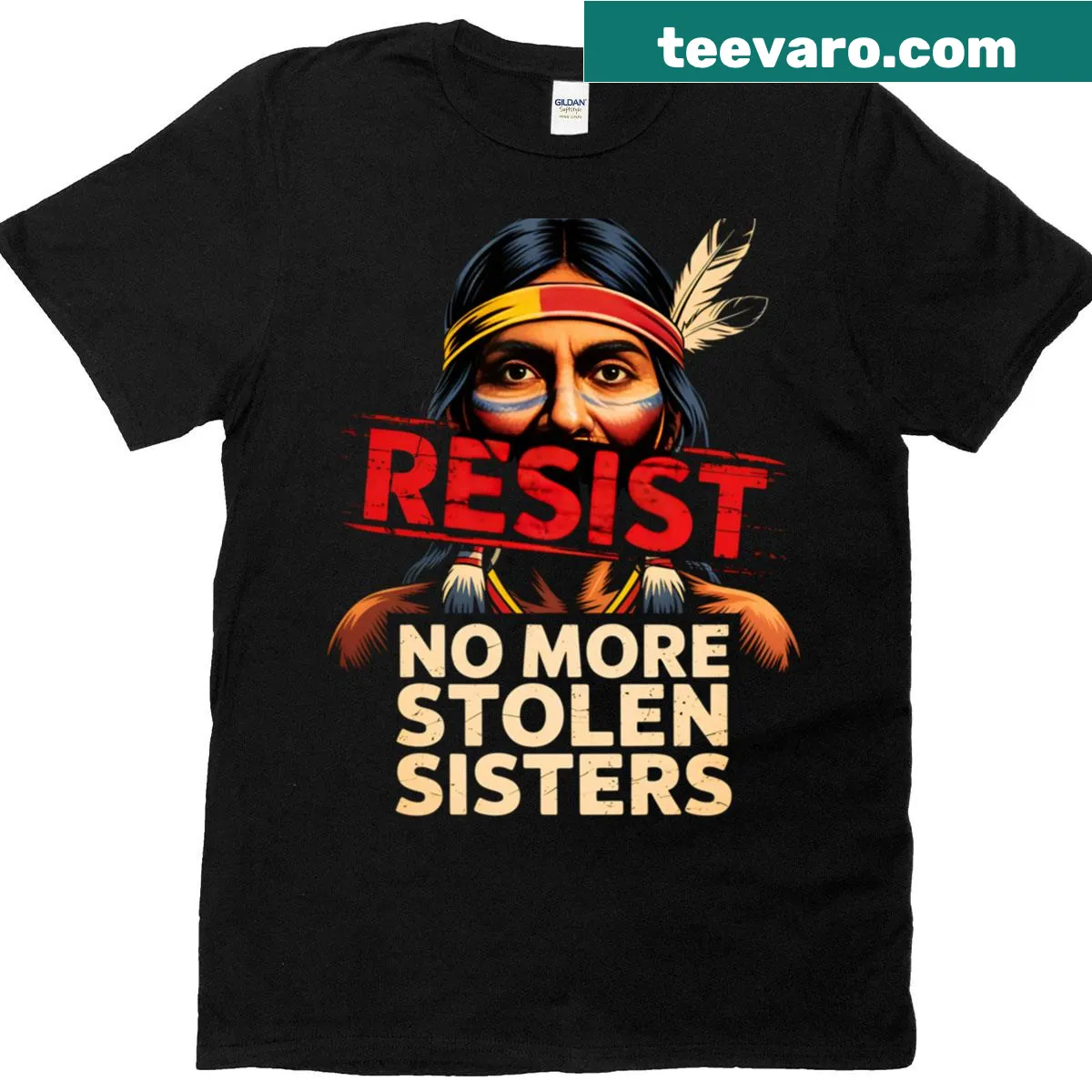 T-shirt featuring a bold message of 'Native Pride' and 'Resist' in strong typography. — on a men's t-shirt