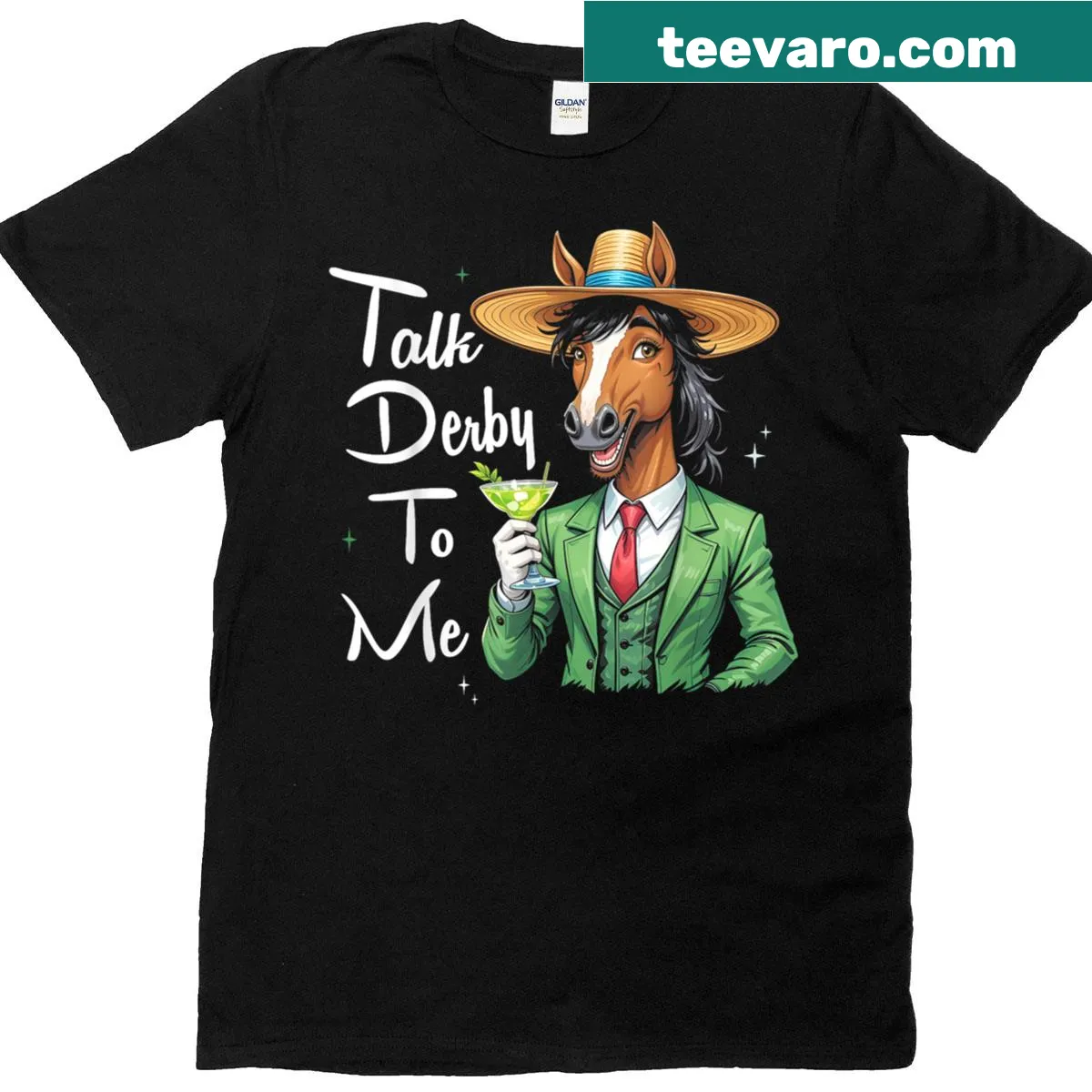 Funny racing horse t-shirt with 'Talk Derby To Me' text — on a men's t-shirt