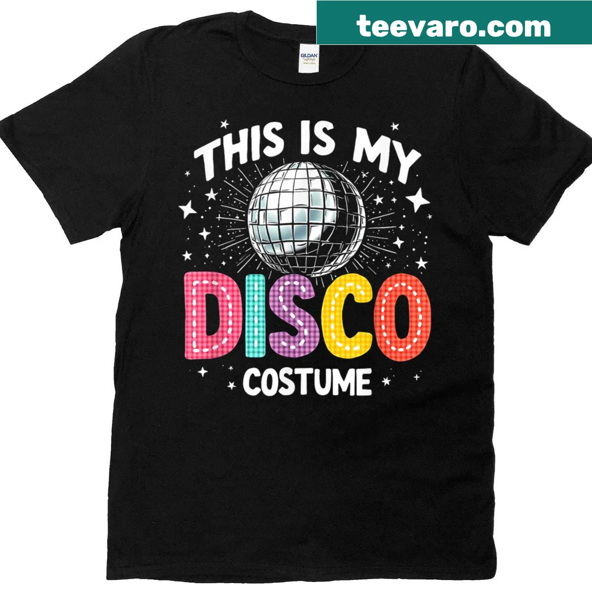 Retro design t-shirt saying 'This Is My Disco Costume' — on a men's t-shirt