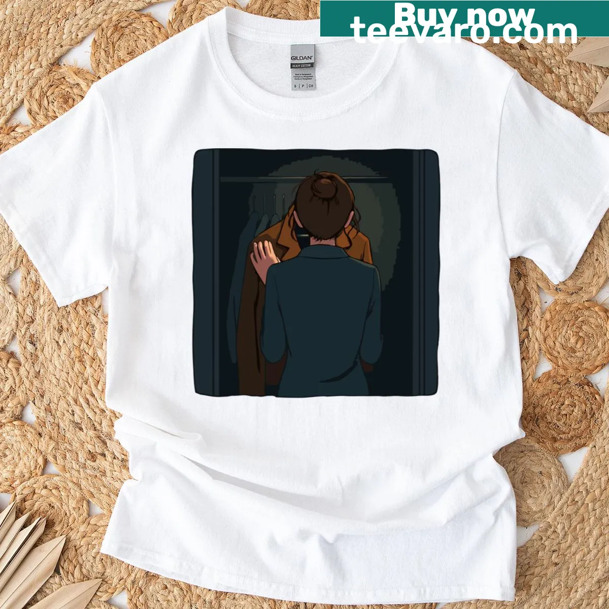 T-shirt with the phrase 'Touching The Past' in an illustrative style — on a men's t-shirt