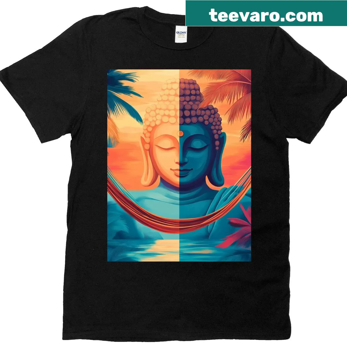 Vintage-style Buddha graphic on a tranquil T-shirt — on a men's t-shirt